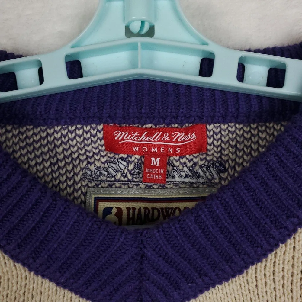 LA Lakers Mitchell & Ness NBA Medium‎ Womens Knit Sweater Cream Purple New